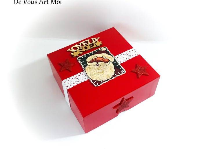 Coffret boite thème Noël boite cadeau rouge Père Noël fait main artisanale