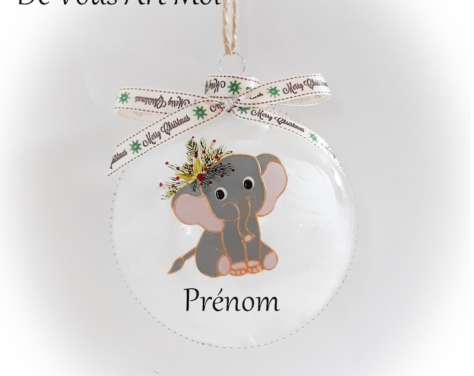 Boule de Noël personnalisée naissance mon premier Noël verre illustré éléphant de Noël peinte main artisanal