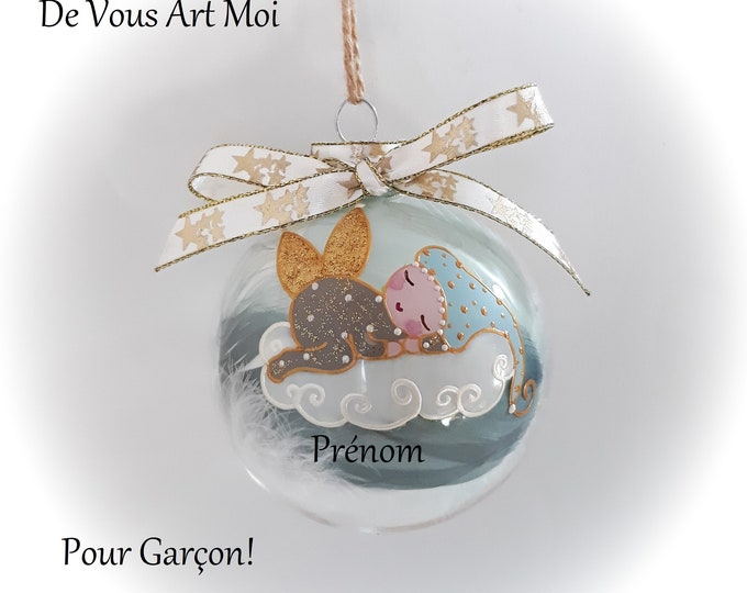 Boule de noël prénom personnalisé bébé lutin ange de noël verre peint main artisanale