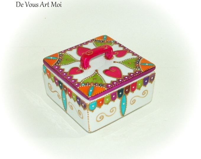 Boite céramique porcelaine colorée,boite coffret artisanale,peinte main artisanale