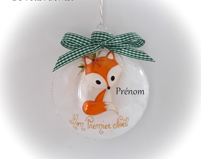 Boule de Noël renard personnalisée mon premier noël verre dessin renard fait main artisanale