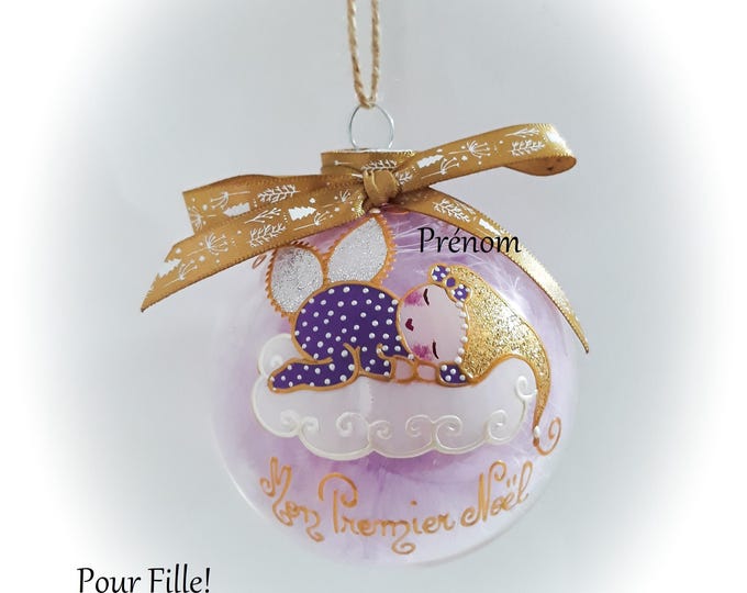 Boule mon premier noël personnalisée fée ange lutine verre illustration peinte main artisanale