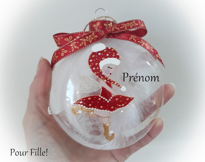 Boule de Noël personnalisée verre prénom fille Boule fée lutine efle Noël verre peint main artisanal