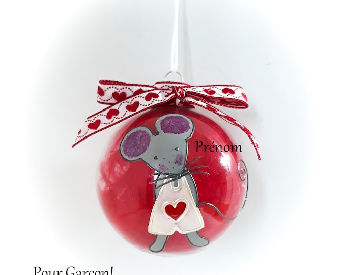 Boule de Noël souris peinte main prénom personnalisée fait main artisanale