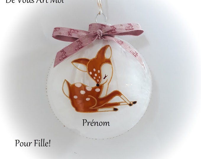 Boule de noël personnalisée verre illustration faon fait main artisanale