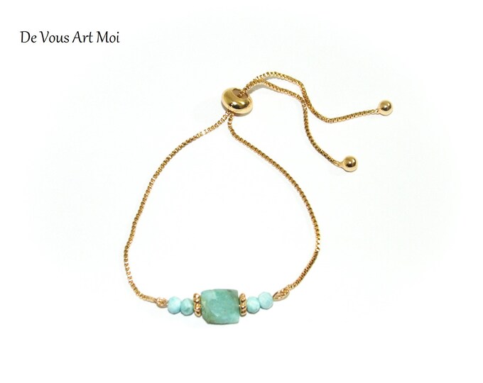 Bracelet Larimar plaqué or chaine minimaliste fait main