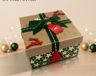 Original red Christmas-themed gift box, handmade wooden decoration