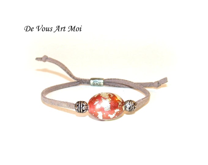 Bracelet femme bohème,bracelet minmaliste coloré,perle en porcelaine,fait main,daim cuir ajustable