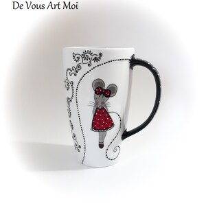 Large mug, colorful illustrated tea/infusion cup, 60cl, ceramic, porcelain, hand-painted, handmade