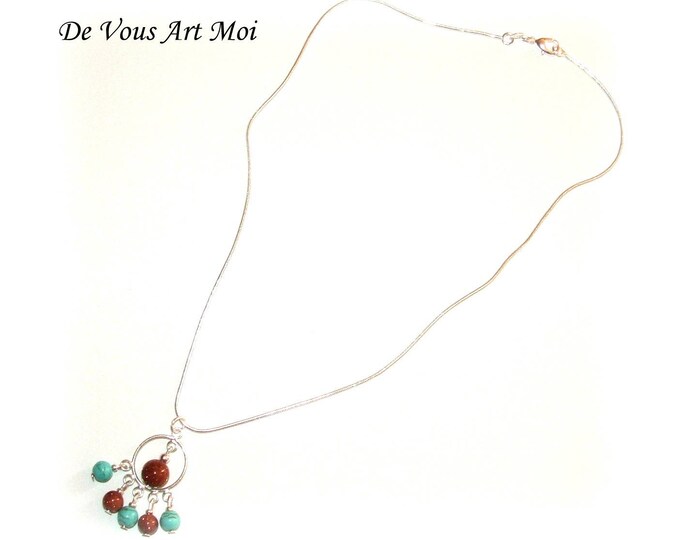 Collier femme pierre semi précieuse,collier bohème turquoise minimaliste,argent massif 925 et pierre de gemmes,fait main