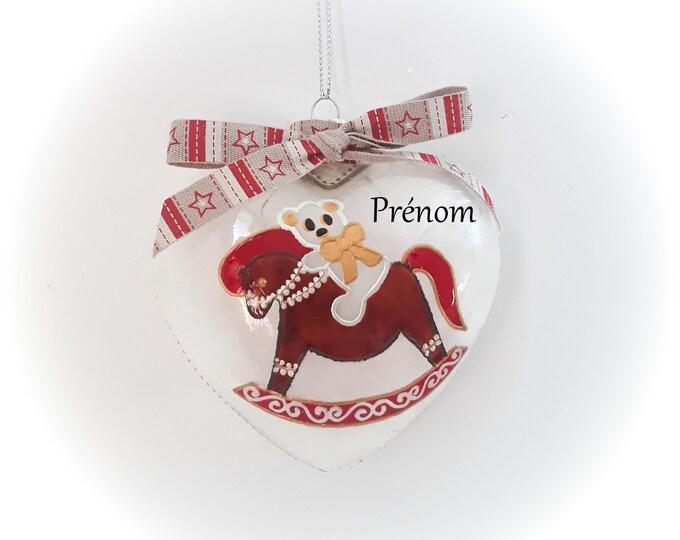 Boule de Noël personnalisée prénom enfant boule coeur originale verre peinte main artisanale