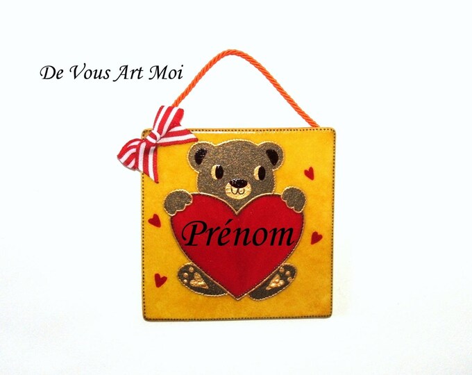 Plaque de porte,prénom personnalisé,chambre d'enfant,fait main,Porcelaine,décoration enfant,artisanal,nounours enfant