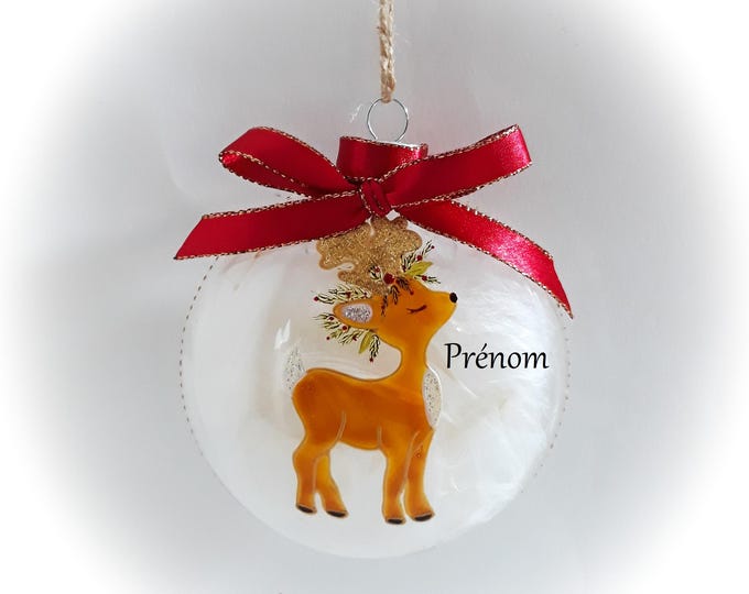 Boule de noël renne prénom personnalisé verre peinte main artisanale
