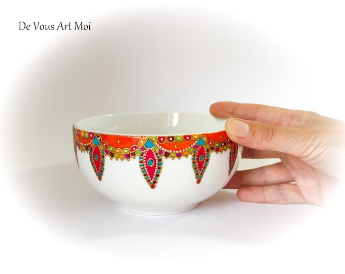 Ceramic bowl, porcelain, original colorful handmade breakfast bowl