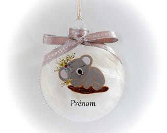 Boule de noël personnalisée illustration koala Noël verre fait main artisanale