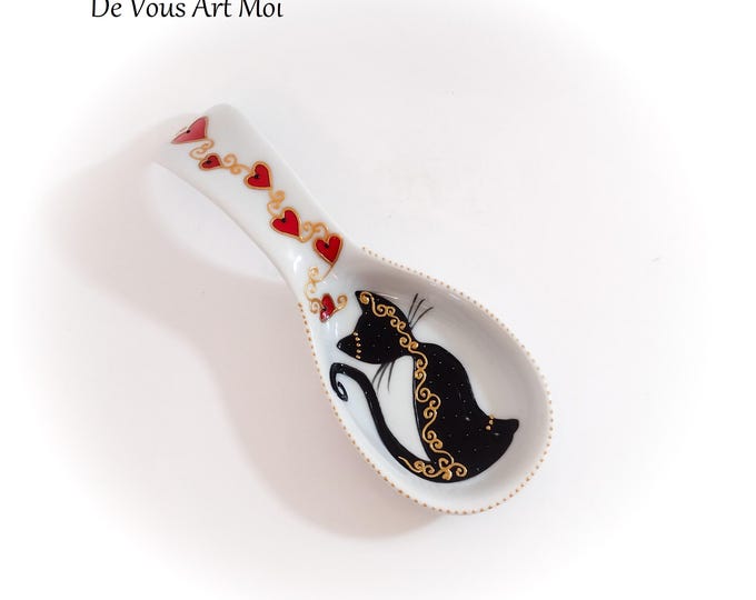 Repose cuillère original céramique porcelaine chat décoré main artisanal