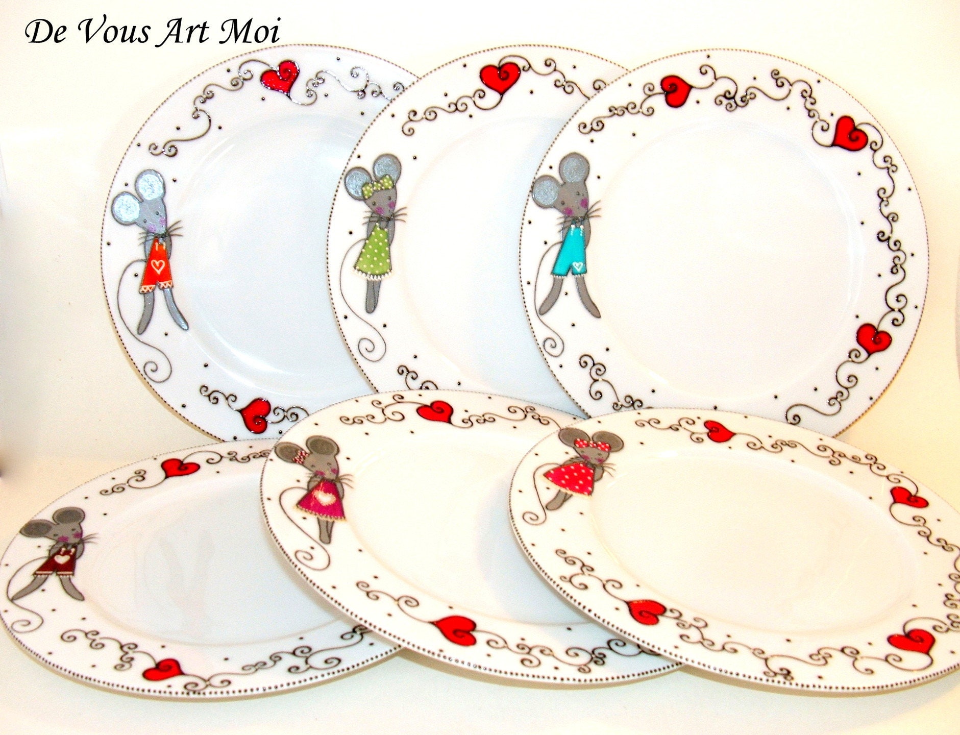 Service plates China, handmade, dessert plate, plate illustrated