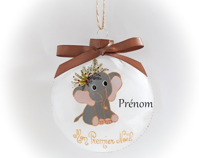 Boule premier noël verre éléphant peint main personnalisée fait main artisanale