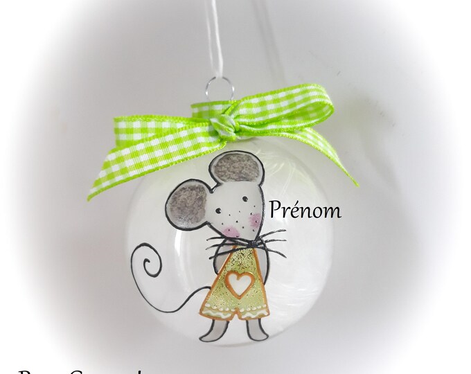Boule de noël souris personnalisé en verre peinte main artisanale