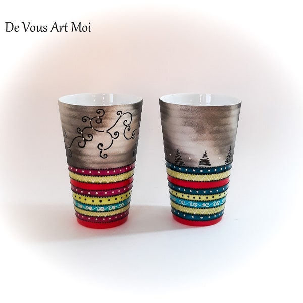 Mug tasse porcelaine duo mug coloré original céramique porcelaine peint main artisanal