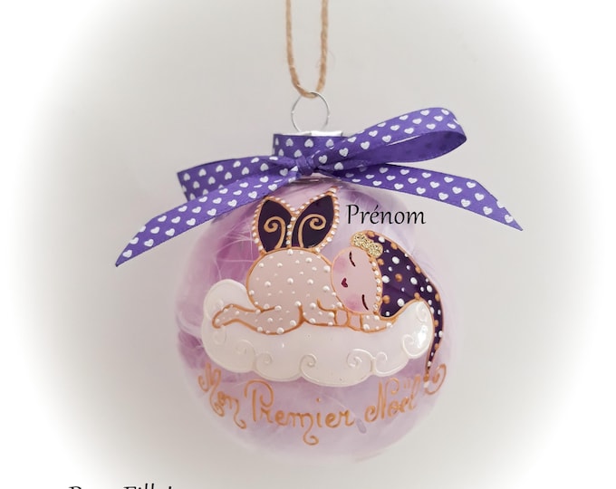 Boule premier noël bébé personnalisé mon premier noël fée ange lutine verre illustration peinte main artisanale