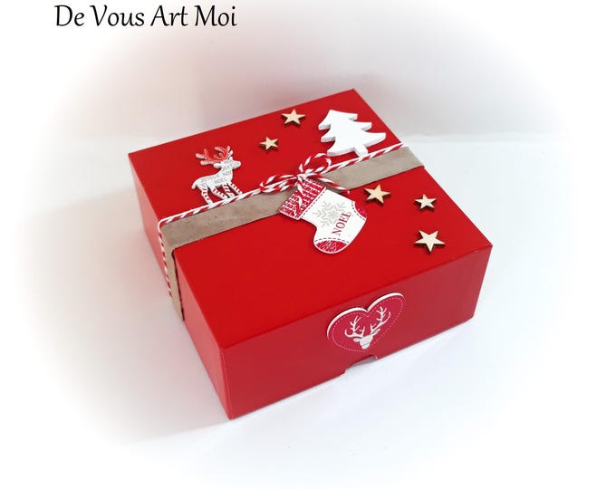Boite coffret cadeau thème Noël rouge original décoration bois fait main artisanal