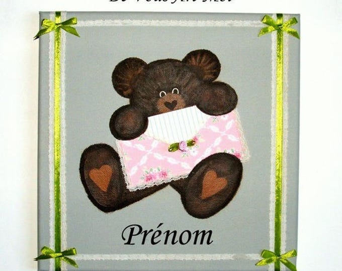 Tableau prénom personnalisé enfant,cadeau prénom personnalisé bébé,peinture ourson nounours