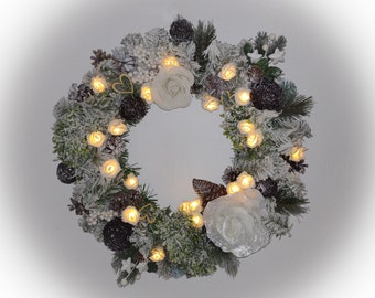 Couronne de Noël sapin lumineuse centre table décoration noël fait main artisanal