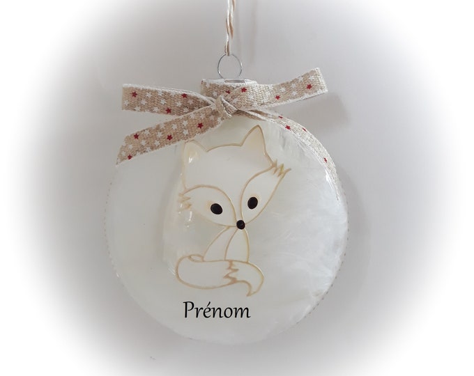 Boule de noël personnalisée illustration renard blanc Noël verre fait main artisanale