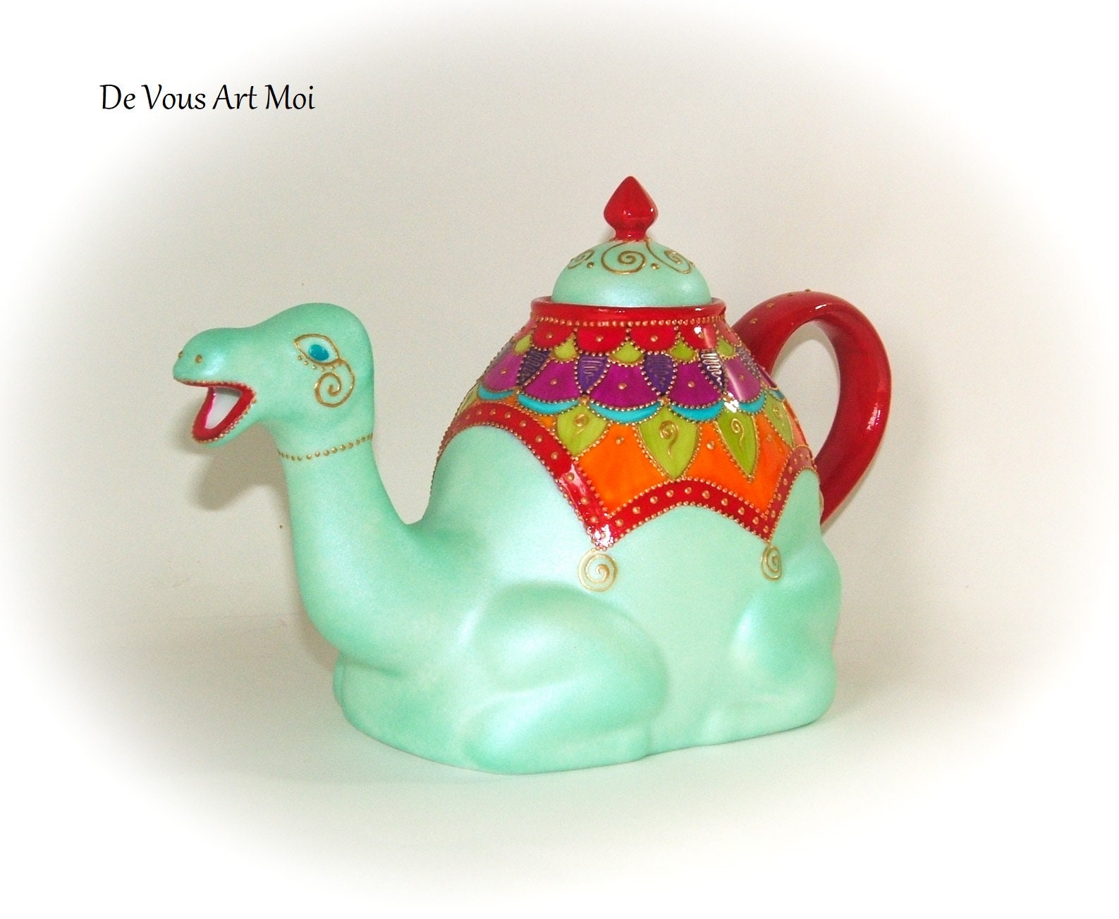 Théière Originale Colorée Dromadaire, Théière Porcelaine Peinte Artisanale