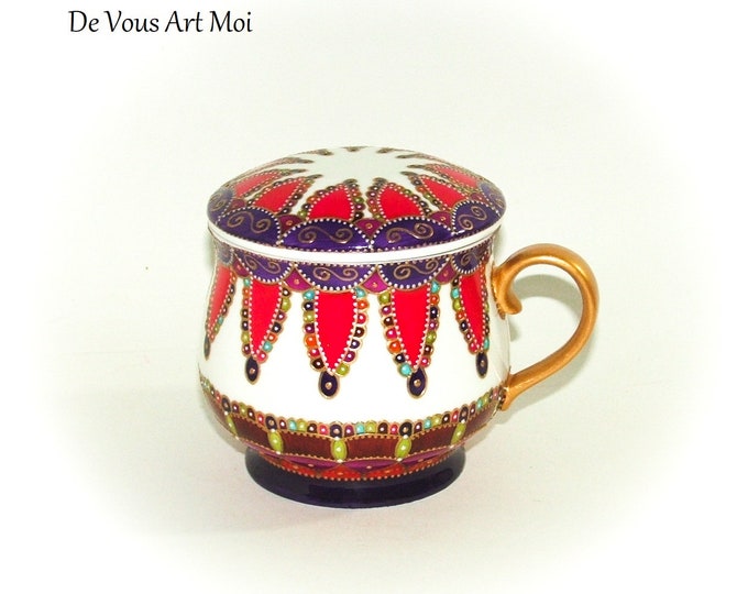 Tisanière théière céramique colorée originale mug tasse porcelaine filtre couvercle peint main artisanal