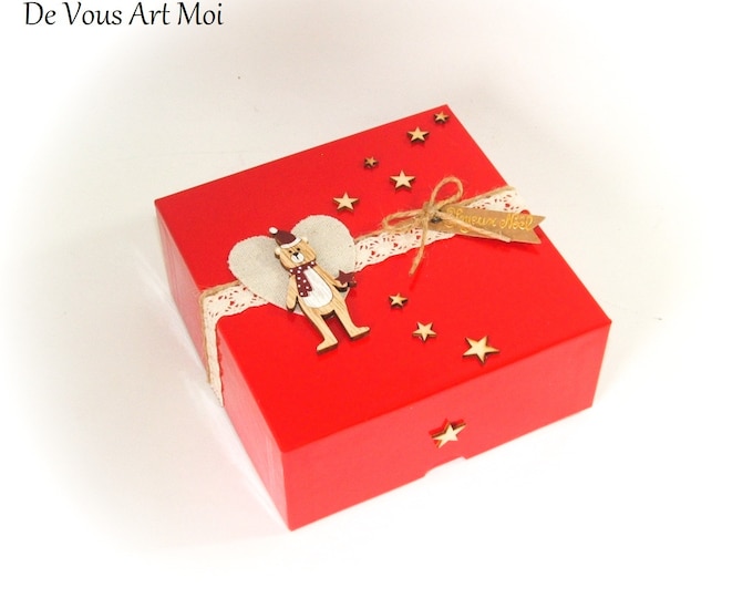 Boite coffret cadeau thème Noël rouge original décoration bois fait main artisanal