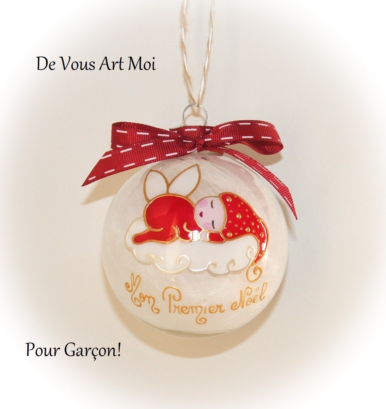 Mon premier noël bébé,boule Noël prénom personnalisée,boule lutin ange