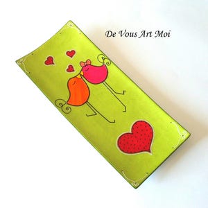Dish tray empty pocket rectangle illustrated tableware porcelain colored original handmade artisanal