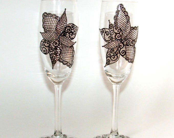 duo Flûtes à champagne,coupe verre à champagne,fait main,artisanal peintes à la main