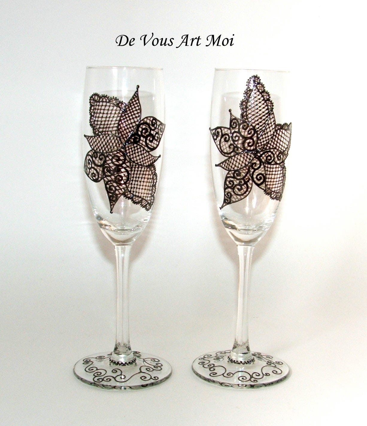 Verre Flûtes Duo Coupe Champagne Verre, Artisanale Peinte à La Main