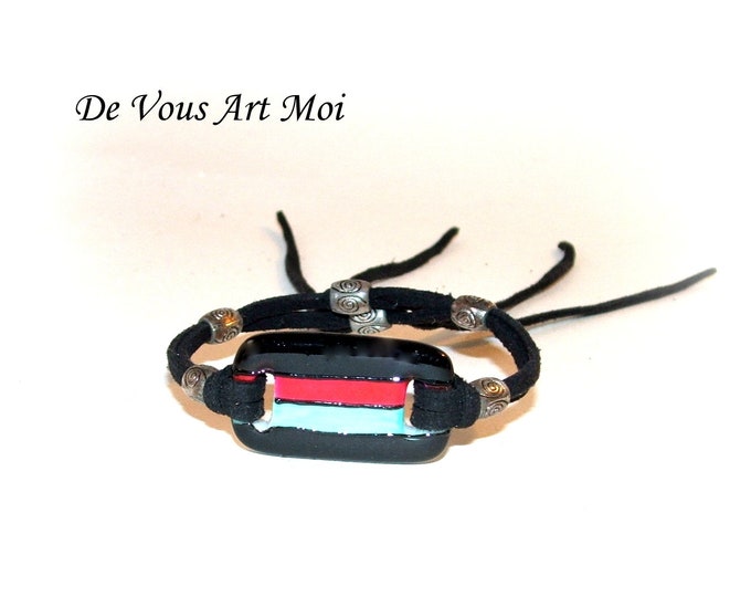 Bracelet Homme fait main,accessoire homme,esprit amérindien,plaque en porcelaine, peinte à la main ,daim ajustable