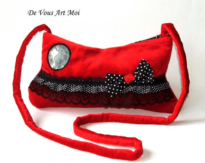 Sac bohème velours rouge,fait main,Sac pochette femme bandoulière,artisanal,sac petite besace velours rouge