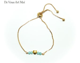 Bracelet Larimar coeur plaqué or chaine minimaliste fait main