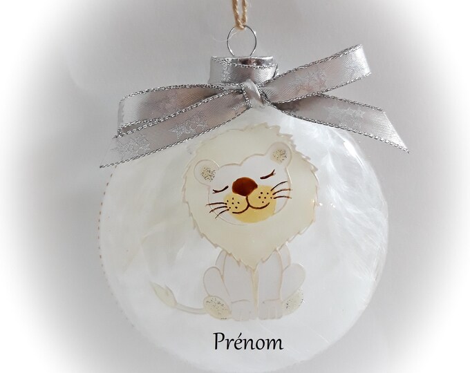 Boule de noël lion peint main personnalisée dessin illustration artisanale