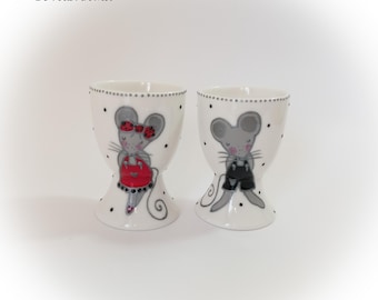 Coquetier céramique original peints main porcelaine artisanale décorée fait main