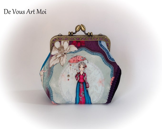 Trousse Porte monnaie femme original velours illustrée fermoir métallique fait main artisanale