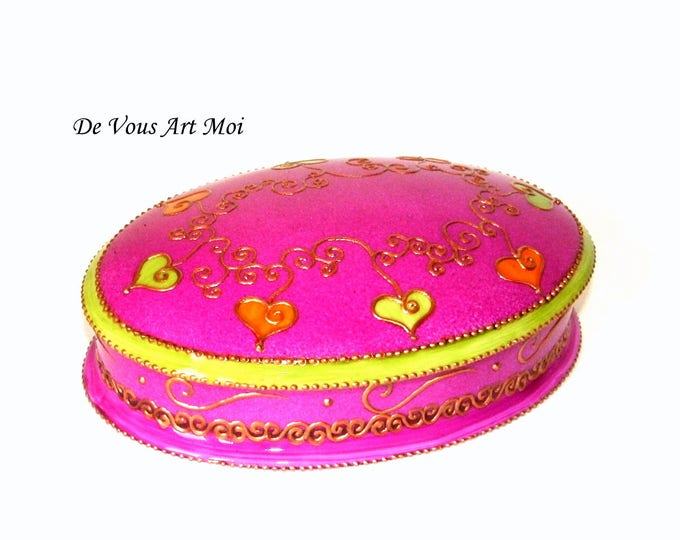 Boite à bijoux porcelaine,peinte main,coffret coloré,motif cœur,boite artisanale,décorée main,cadeau Noël anniversaire