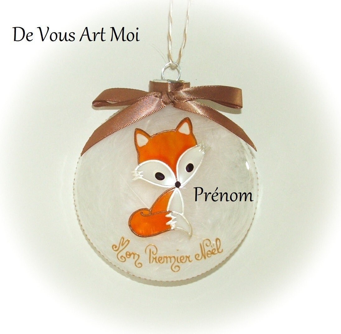 Boule Mon Premier Noël Personnalisée, Fait Main, Boule Verre Renard Noël, Artisanale