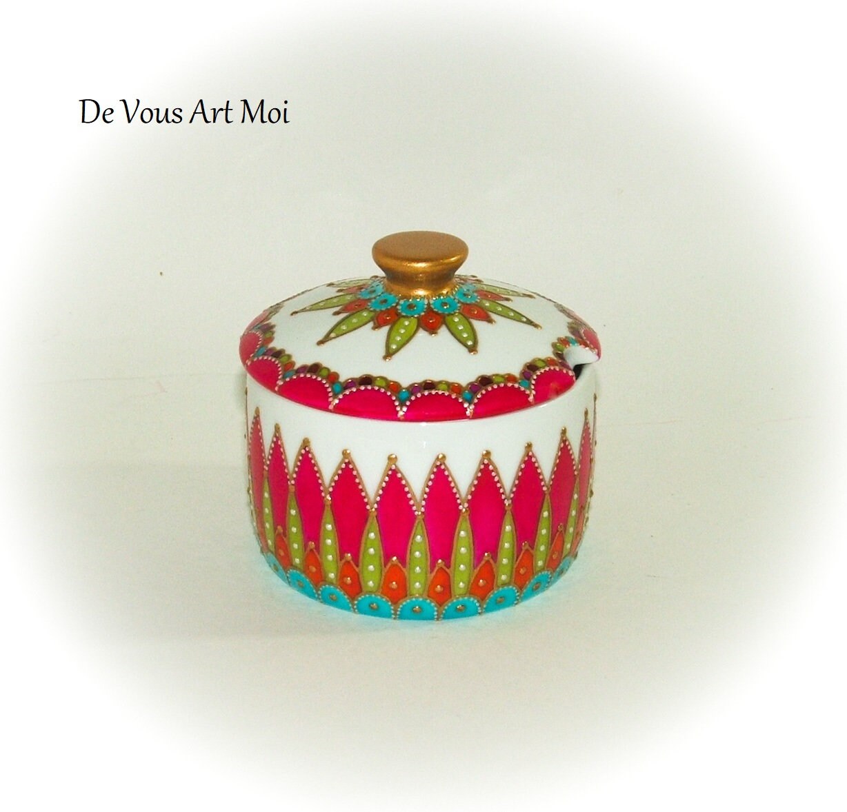 Boite Sucrier Porcelaine, Pot Récipient Multicolore Céramique, Peint Main Artisanal