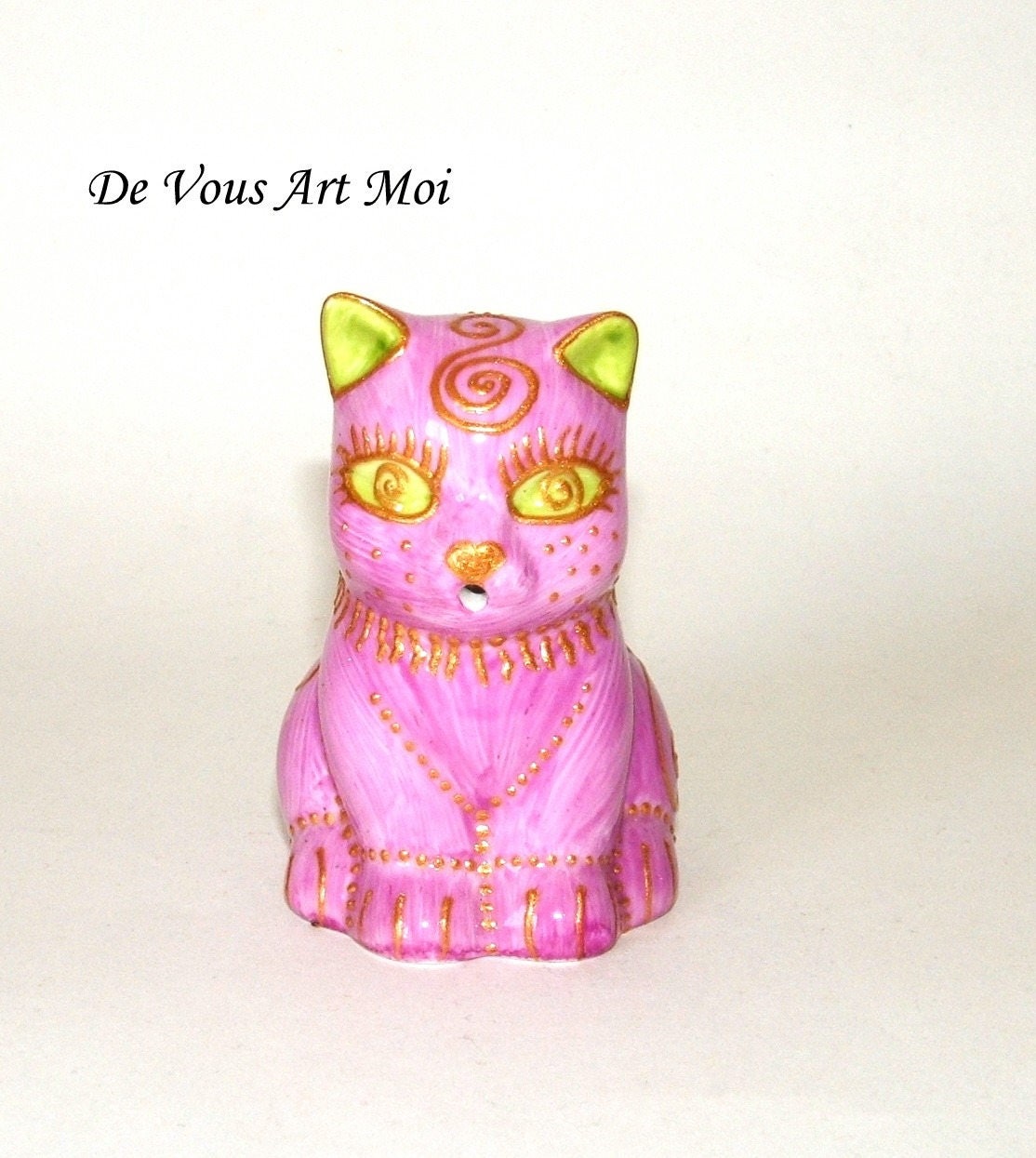 Chat Fait Main, Support Pic Apéro, ou Verseuse, en Porcelaine, Peinte à La Main, Chat Rose, Accessoi