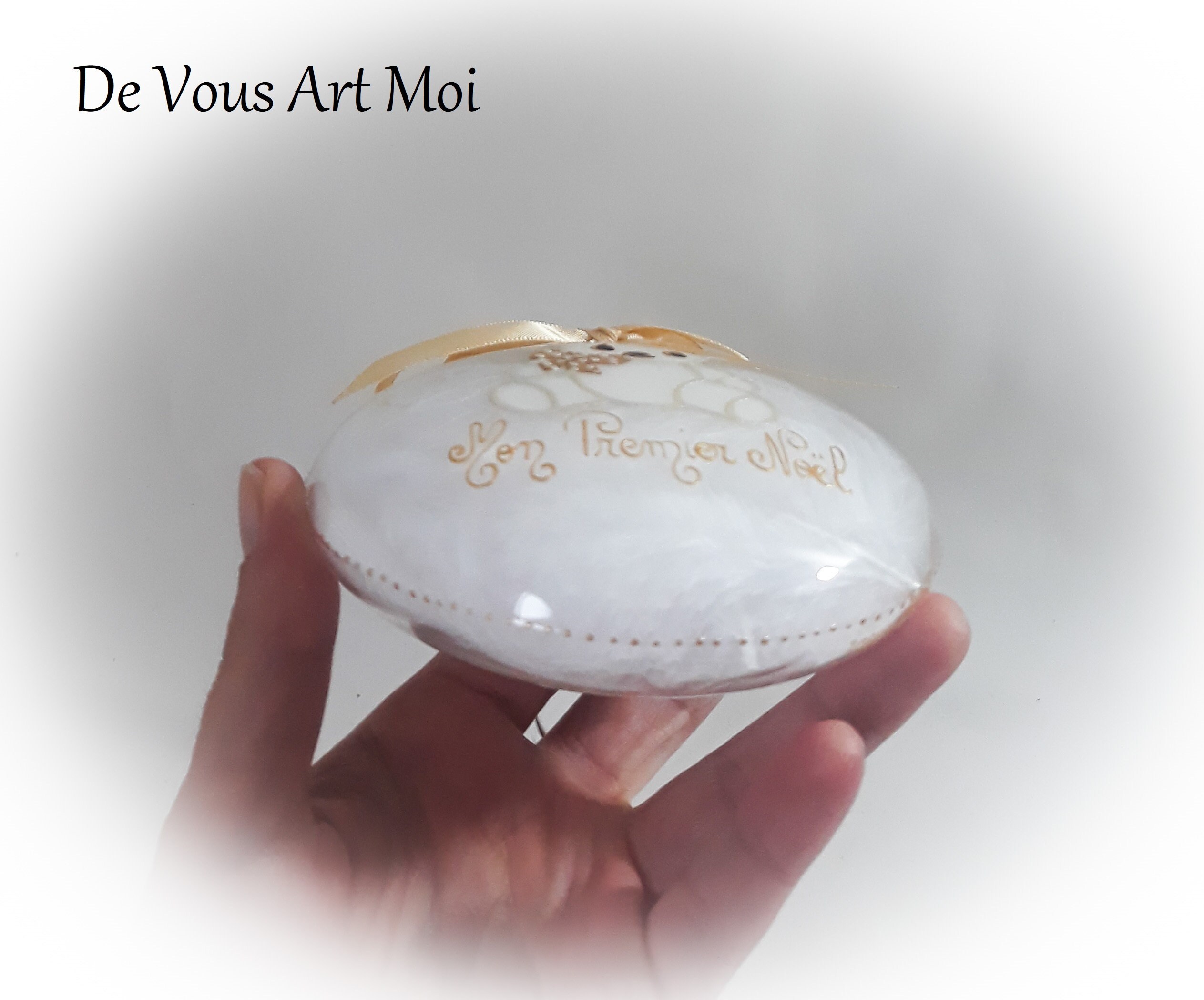 Boule de noël mon premier Noël personnalisée prénom enfant ourson blanc