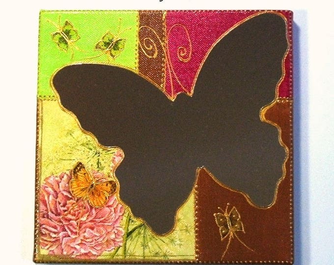 Miroir Papillon tableau,miroir décoratif sur châssis entoilé,fait main,décoration murale bohème,petit tableau papillon coloré
