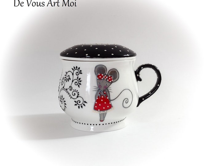 Théière tisanière filtre céramique mug tasse porcelaine couvercle peint main artisanal