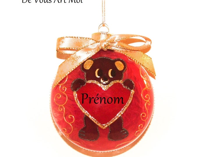 Boule Noël prénom personnalisé,boule ourson noël enfant,verre peint main